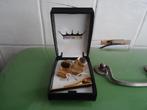 Oude retro manchetknopen + clip voor stropdas in doosje, Sieraden, Tassen en Uiterlijk, Manchetknopen, Ophalen, Zo goed als nieuw