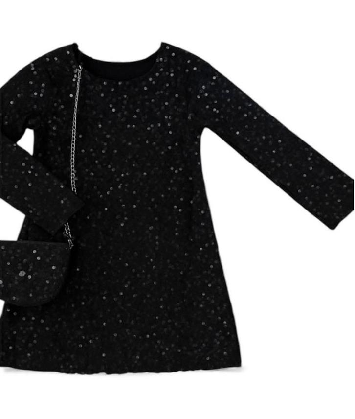 Zwarte glitter jurkje, Kinderen en Baby's, Kinderkleding | Maat 134, Nieuw, Meisje, Jurk of Rok, Ophalen of Verzenden