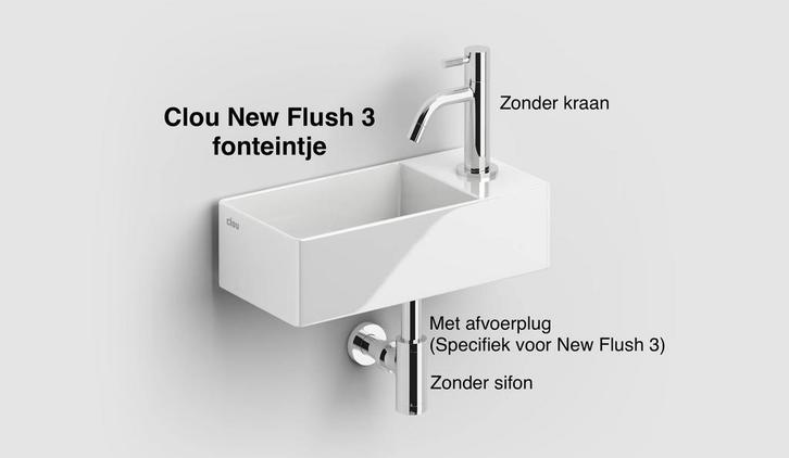Clou New Flush 3 fonteintje inclusief specifieke afvoerplug, Doe-het-zelf en Verbouw, Sanitair, Nieuw, Wastafel, Ophalen of Verzenden