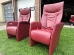Relax fauteuils rood leer handmatig + elektrisch verstelbaar, Metaal, Ophalen of Verzenden, Zo goed als nieuw