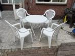Terras tafel, tuintafel, tuinset, eventueel met 6 stoelen, Ophalen, Gebruikt, Rond, Kunststof