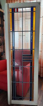 Glas-in-lood raam in houten omlijsting 161x51,5cm, Gevelraam of Ruit, Gebruikt, Minder dan 80 cm, Minder dan 80 cm
