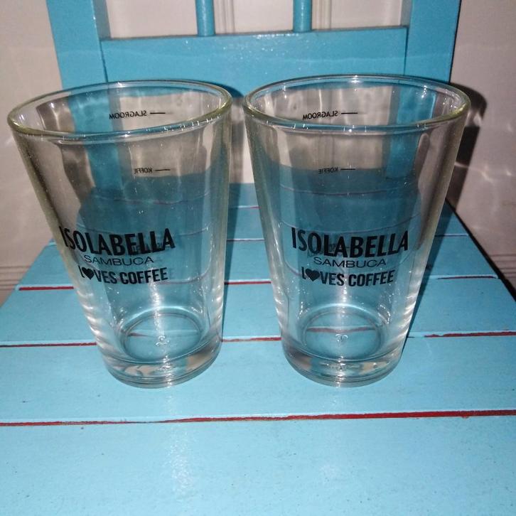 Isolabella Sambuca loves Coffee koffie glazen set van 2, Verzamelen, Glas en Borrelglaasjes, Zo goed als nieuw, Overige typen