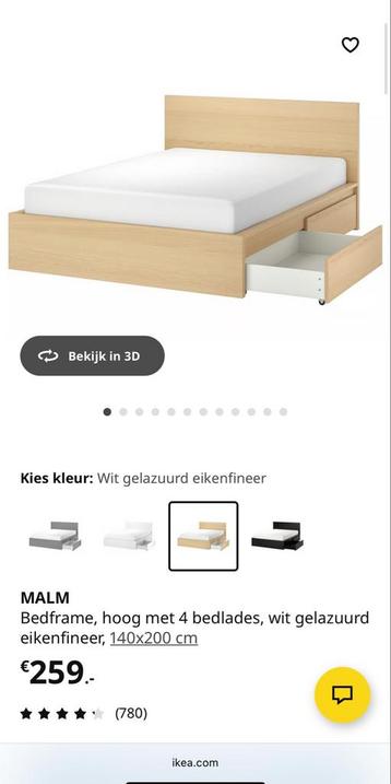 IKEA MALM Bedframe 140x200 - Licht Eikenfineer - afbeelding 1
