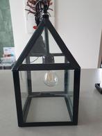 Lantaarn hanglamp metaal zwart met glas 202040, Minder dan 50 cm, Glas, Gebruikt, Ophalen