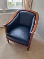 Mooie fauteuil, zwart leer met kersenhout, Ophalen, Gebruikt, Leer, 50 tot 75 cm