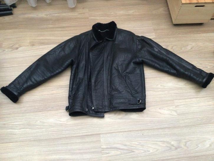 Stoere Nubuck Leren lammy Bomber Jas - Maat XL, Kleding | Heren, Jassen | Winter, Gedragen, Maat 56/58 (XL), Zwart, Ophalen of Verzenden