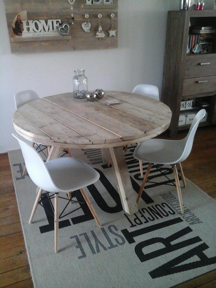 Ronde Tafel van oud steigerhout, Huis en Inrichting, Tafels | Eettafels, Nieuw, 100 tot 150 cm, Rond, Ophalen
