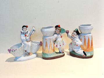 3 X art deco beeldje, vaasje, pierrot, pierrette beschikbaar voor biedingen