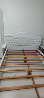 Tweepersoonsbed met wit hoofdbord, Wit, Tweepersoons, Ophalen of Verzenden, Zo goed als nieuw