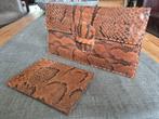 Slangenleren enveloptasje (clutch) met portomonee, jaren '60, Ophalen of Verzenden, Zo goed als nieuw, Bruin, Avondtasje