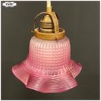 Vintage hanglampje met roze glas, messing fitting + snoer, Gebruikt, Vintage, Ophalen of Verzenden, Glas