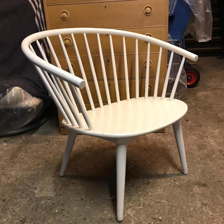 Spijlenstoel stoel fauteuil Eker Gillis Lundgren wit vintage, Huis en Inrichting, Stoelen, Eén, Wit, Ophalen
