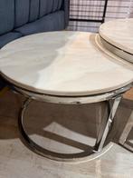 salontafel set van echt marmer zilverkleurig frame (2-delig, Ophalen of Verzenden, Rond, 50 tot 100 cm, Minder dan 50 cm