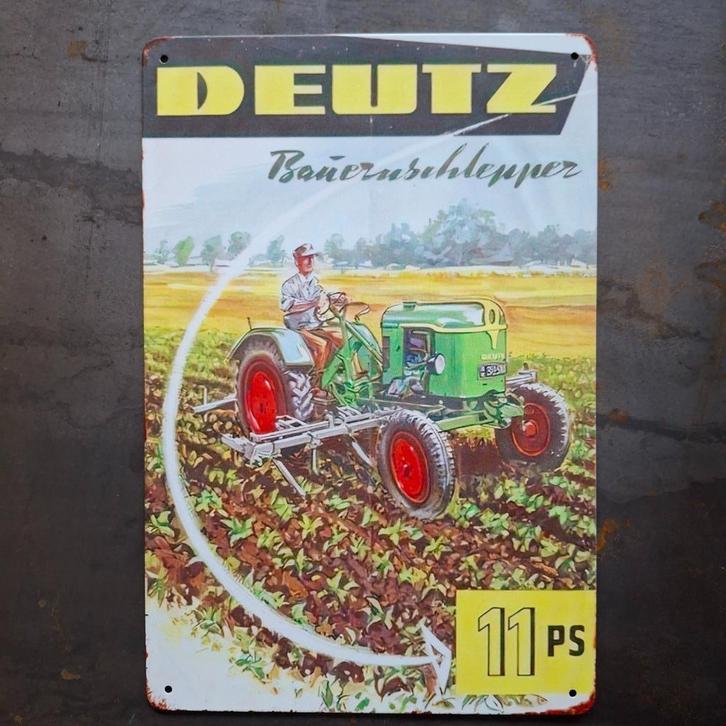 Deutz Fahr 11 PS oldtimer metalen wandplaat, Huis en Inrichting, Woonaccessoires | Wanddecoraties, Zo goed als nieuw, Ophalen of Verzenden