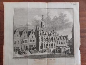 2 / Het Stadhuis van Veere Originele - gravure uit 1747 beschikbaar voor biedingen