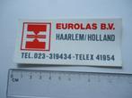 sticker oud EUROLAS bv Haarlem lassen lastechniek telex retr, Verzenden, Zo goed als nieuw