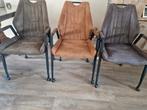 6 eetkamerstoelen 2 antraciet, 2 congac en 2 groen, Huis en Inrichting, Stoelen, Ophalen, Gebruikt, Overige kleuren, Metaal