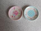 2x Mini Bord 7 cm. Hartjes en Roosjes Blauw en Roze, Ophalen of Verzenden, Zo goed als nieuw, Bord(en), Overige stijlen