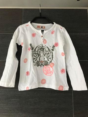 CKS longsleeve shirt maat 3 wit tijger roze pailletjes 98 