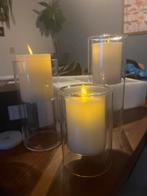 Nieuw 3 x LED-kaars met flikkerende vlam in glas, Overige materialen, Nieuw, Ophalen of Verzenden, Crème