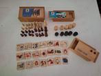 Vintage houten speelgoed schaakpionnen, damstenen, memory, Ophalen