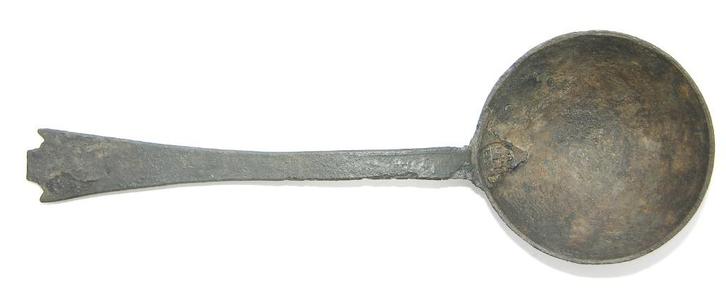 Tinnen Lepel Tongvormige lofje Hondenneus ALKMAAR  L003, Antiek en Kunst, Antiek | Tin, Ophalen of Verzenden