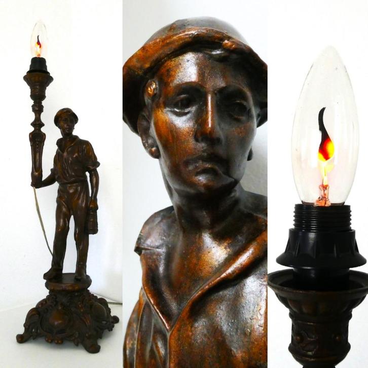 Een unieke antieke tafellamp met mijnwerker mijnen lamp, Antiek en Kunst, Antiek | Lampen, Ophalen of Verzenden