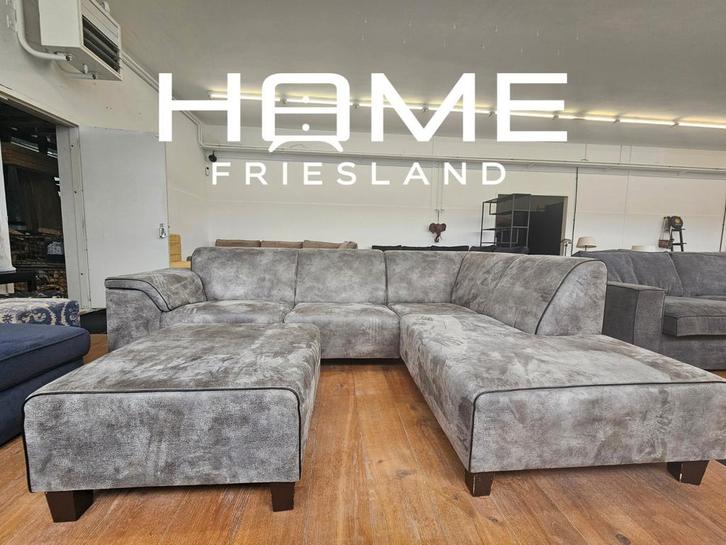 Hoekbank - Microvezel- inclusief hokker, Huis en Inrichting, Banken | Sofa's en Chaises Longues, Zo goed als nieuw, Hout, Stof