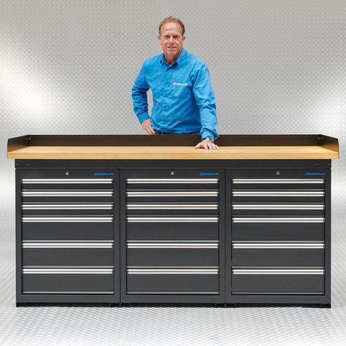 Werkbank, werktafel- 204cm- eiken werkblad- 18 lades, Auto diversen, Autogereedschap, Zo goed als nieuw, Ophalen