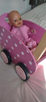 Roze houten Janod poppen wagen met Baby Born pop, Ophalen of Verzenden, Zo goed als nieuw, Babypop