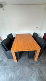 Eiken eettafel plus 4 lederen (rol)stoelen, Huis en Inrichting, Complete inboedels, Ophalen