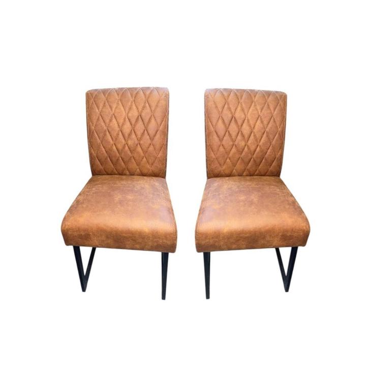Eetkamerstoel Taison set van 2, Huis en Inrichting, Stoelen, Zo goed als nieuw, Twee, Leer, Metaal, Bruin, Ophalen