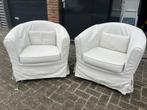 2 met stof beklede kuipstoeltjes kleur naturel beige, Huis en Inrichting, Stoelen, Ophalen, Gebruikt, Twee, Overige kleuren