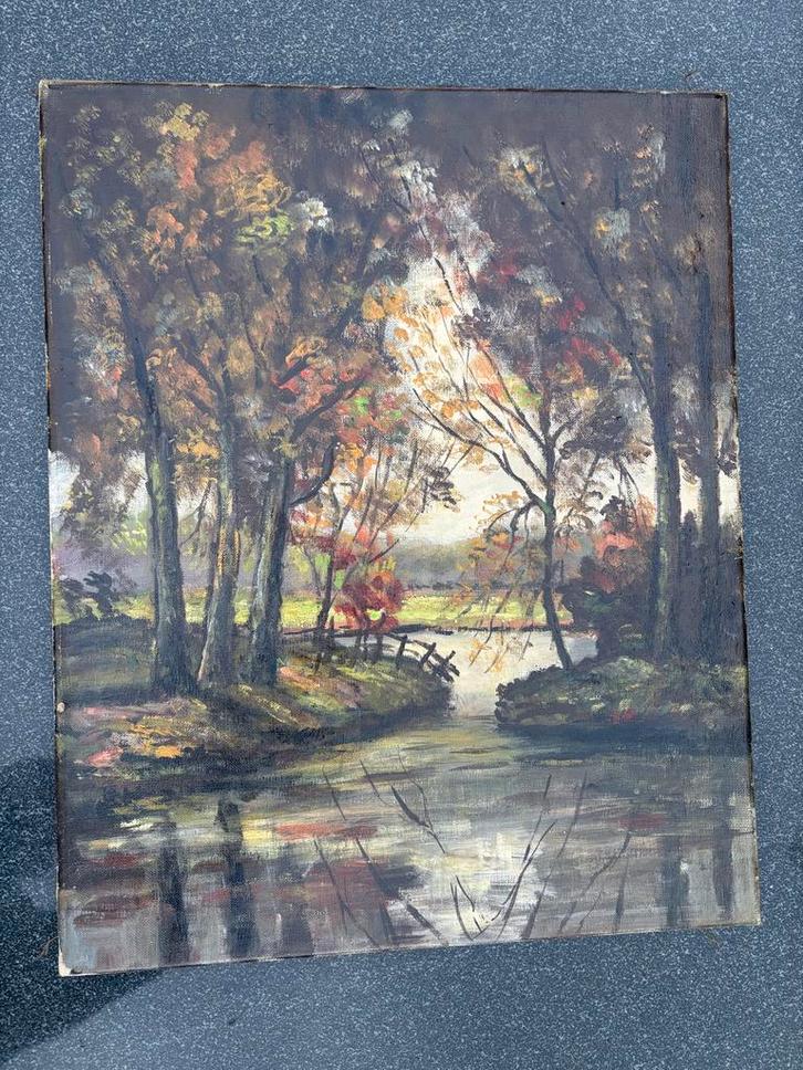 R. Geers - Bosgezicht met Vijver, Antiek en Kunst, Kunst | Schilderijen | Klassiek, Ophalen of Verzenden