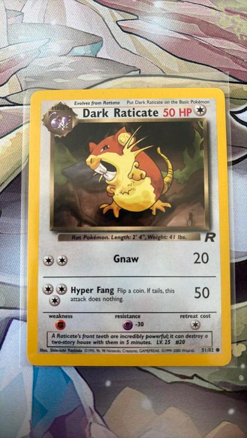 Dark Raticate pokemon kaart excl team rocket 51/82 wotc, Hobby en Vrije tijd, Verzamelkaartspellen | Pokémon, Verzenden