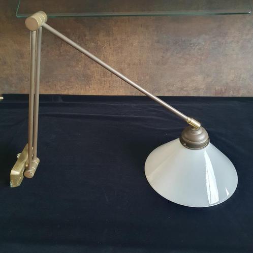 Vintage - Wandlamp - Leeslamp - Zwenkarm - Opaline Glas, Huis en Inrichting, Lampen | Wandlampen, Gebruikt, Glas, Metaal, Ophalen of Verzenden