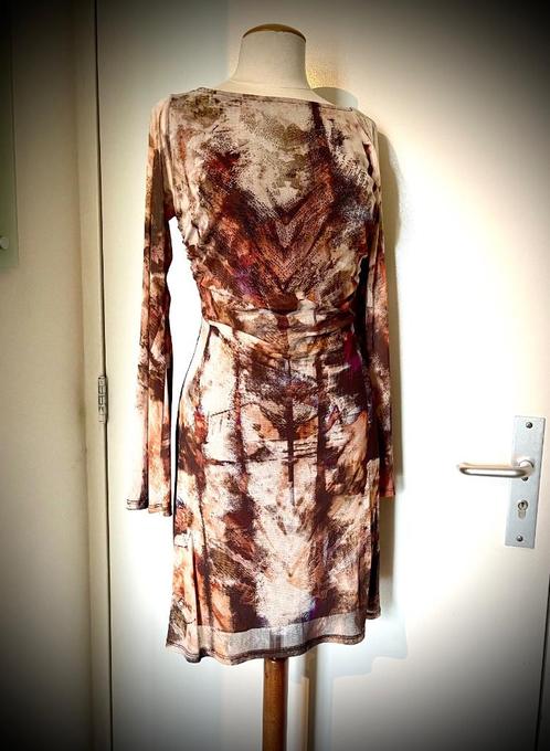 Jurk Dutch Diva steentjes Prachtige kleuren zomerjurk S M, Kleding | Dames, Jurken, Zo goed als nieuw, Maat 36 (S), Bruin, Onder de knie