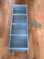 Blauwe Hangkast met Glazen Planken, Ophalen, Met plank(en), Gebruikt, 100 tot 150 cm