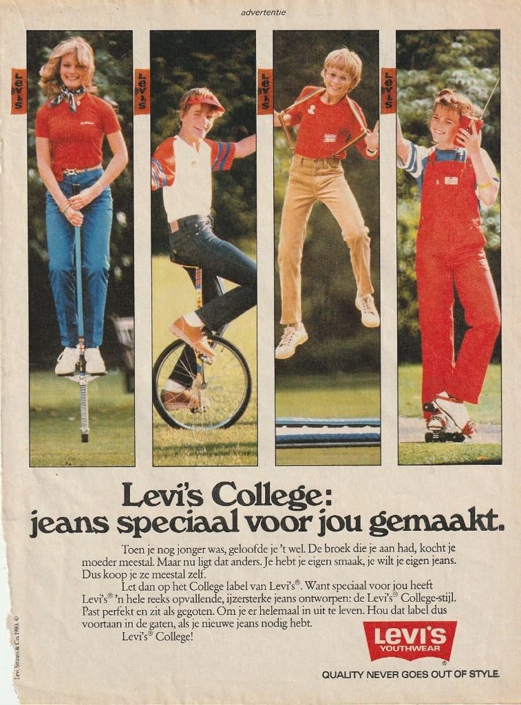 Retro reclame 1979 Levi's kindermode tuinbroeken jeans, Verzamelen, Verzenden, Overige typen