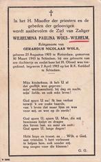 Wilhelm Wilelmina1903 Rotterdam 1943 Schiedam, Ophalen of Verzenden, Bidprentje