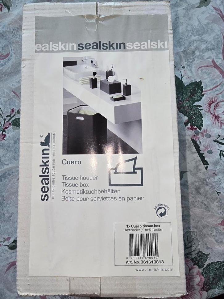 Sealskin Cuero Tissue Box - Antraciet - Nieuw in doos, Huis en Inrichting, Badkamer | Badtextiel en Accessoires, Nieuw, Overige typen