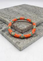 Glaskralen armband - oranje en turkoois - RB058, Overige materialen, Verzenden, Nieuw, Nepalhandwerk.nl