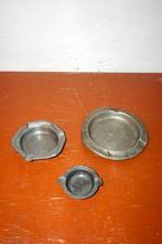 Antieke tinnen asbakkenset * set van 3 * 90% tin, Ophalen of Verzenden