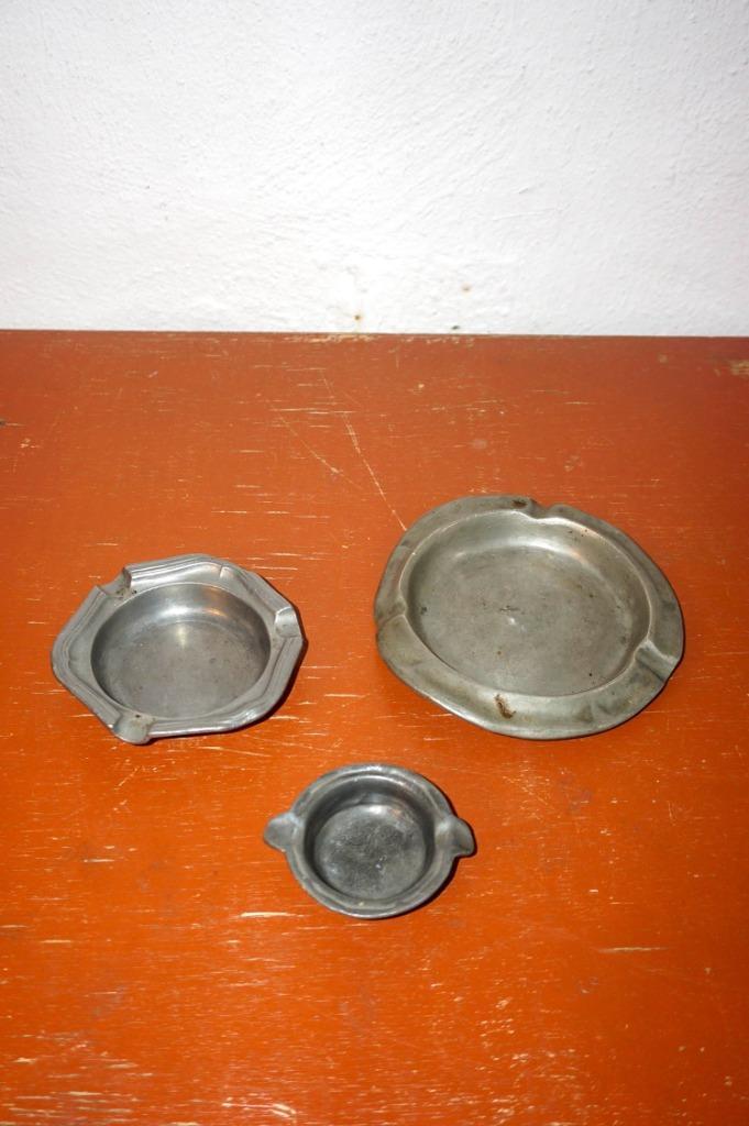 Antieke tinnen asbakkenset * set van 3 * 90% tin, Antiek en Kunst, Antiek | Tin, Ophalen of Verzenden