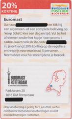 Euromast. Rotterdam. 20% korting. Postcodeloterij voucher., Tickets en Kaartjes, Drie personen of meer, Kortingsbon
