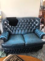 Blauwe Chesterfield bank, Ophalen, Gebruikt, Tweepersoons, 75 tot 100 cm