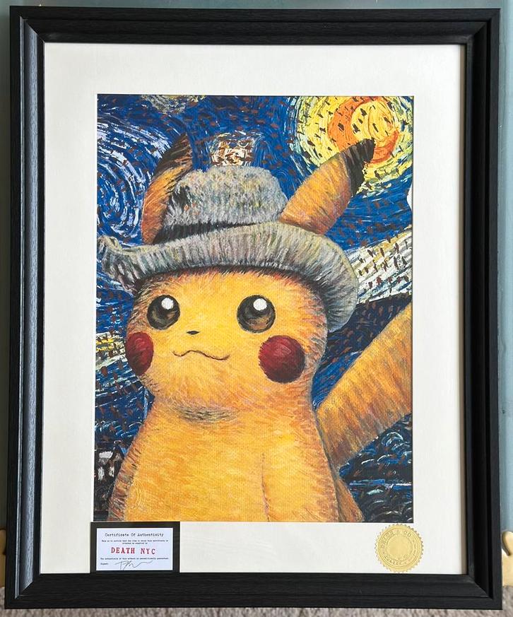 Pikachu Grey Felt Hat x Van Gogh – Ltd art by Death NYC, Antiek en Kunst, Kunst | Litho's en Zeefdrukken, Verzenden