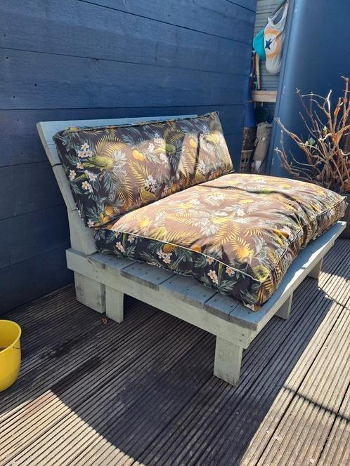 palletbank, palletkussens, steigerhout, Tuin en Terras, Tuinbanken, Gebruikt, Hout, Ophalen