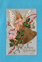 Pracht oude kerstkaart/reliéf M489 - Engel met kerstklok, Verzamelen, Verzenden, Voor 1920, Gelopen, Feest(dag)